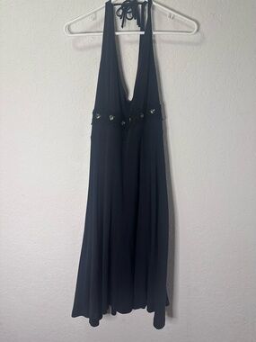 Free people Chic Black Backless Halter Maxi Dress with Embellished Waist